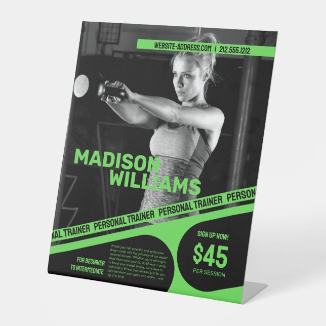 Signe De Table Gras Bright Green Personal Trainer Photo (Recto)