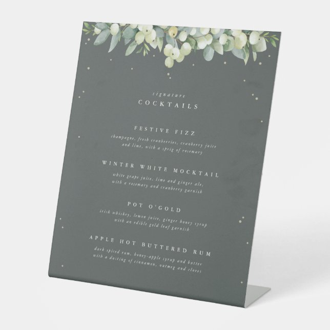 Signe De Table Green Snowberry+Eucalyptus Mariage Boissons Menu (Recto)