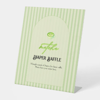 Signe De Table Green Stripes Matcha Baby Shower Diaper Raffle 