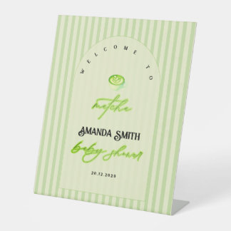 Signe De Table Green Stripes Matcha Baby Shower Welcome