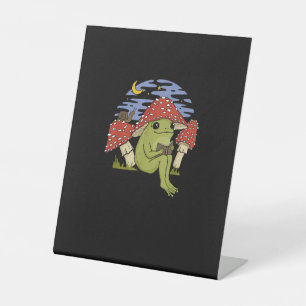 Signe De Table Grenouille fan de livre avec chapeau de champignon