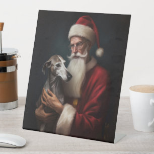 Signe De Table Greyhound avec le Père Noël Noël Festif