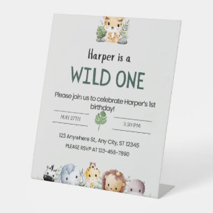 Signe De Table Gris esthétique Zoo Animaux Fête d'anniversaire