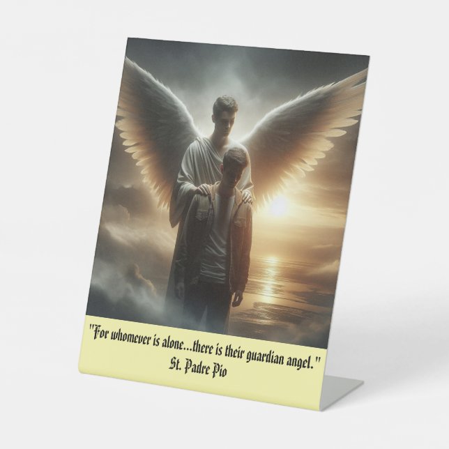 Signe De Table Guardian Angel With Man Pedestal Sign (Recto)