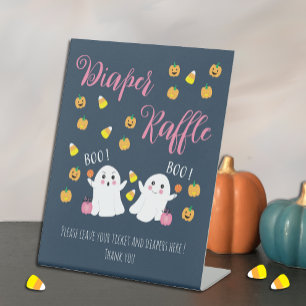 Signe De Table Halloween Thème Diaper Raffle Bleu foncé Signal