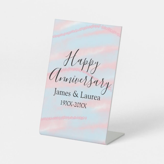 Signe De Table Happy anniversary wedding name date year pastel  (Recto)
