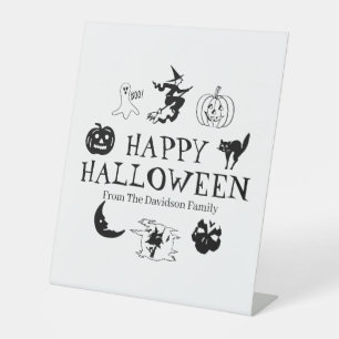 Signe De Table Happy Halloween nom personnalisé noir blanc éffray