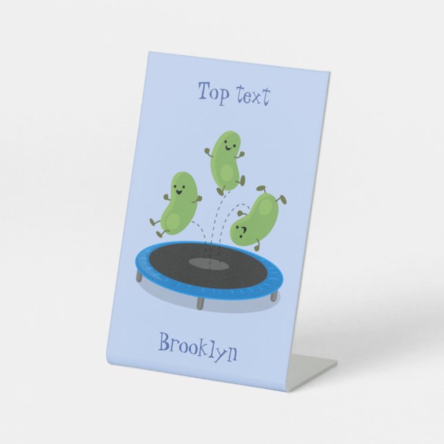 Signe De Table Haricots verts mignons sur dessin animé trampoline (Recto)