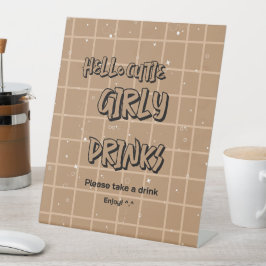 Signe De Table Hello Cutie Girly Brown Gingham Baby Shower Drinks