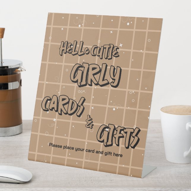 Signe De Table Hello Cutie Girly Cute Brown Gingham Cards & Gifts (In SItu)