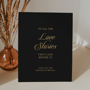 Signe De Table Histoires d'amour de mariage classiques en noir et