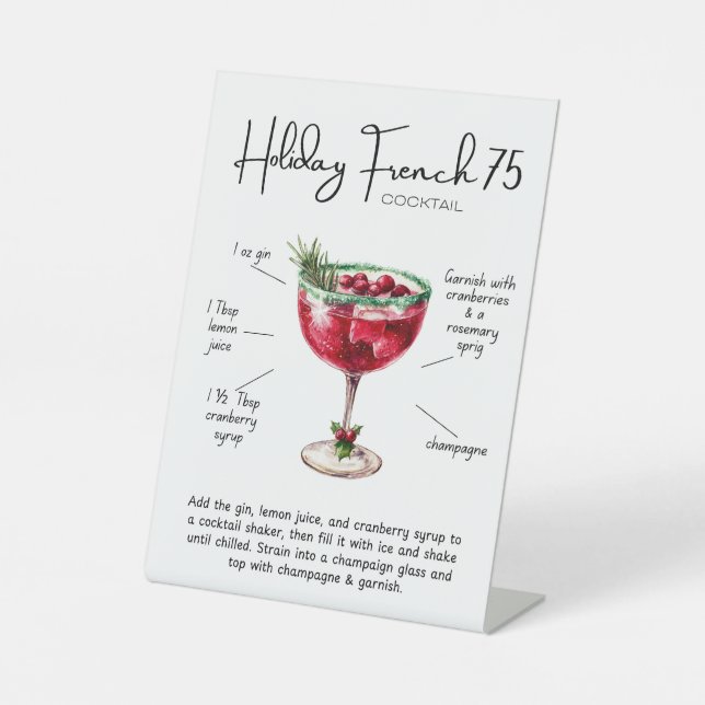 Signe De Table Holiday French 75 Cocktail Pedestal Sign (Recto)