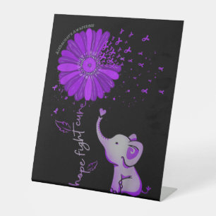 Signe De Table Hope Fight Cute Elephant Alzheimer's Purple Ribbon