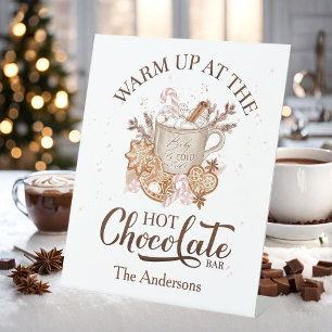 Signe De Table Hot Chocolat Bar Beige Rose Noël Nom de famille