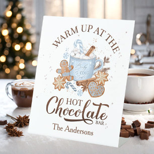 Signe De Table Hot Chocolat Bar Bleu Brown Noël Nom de famille