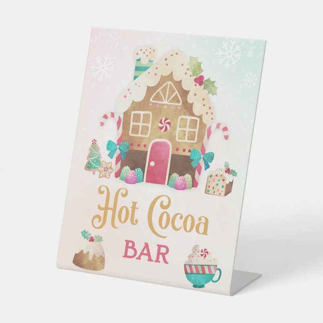 Signe De Table Hot Cocoa Bar Sign with Gingerbread House  (Recto)