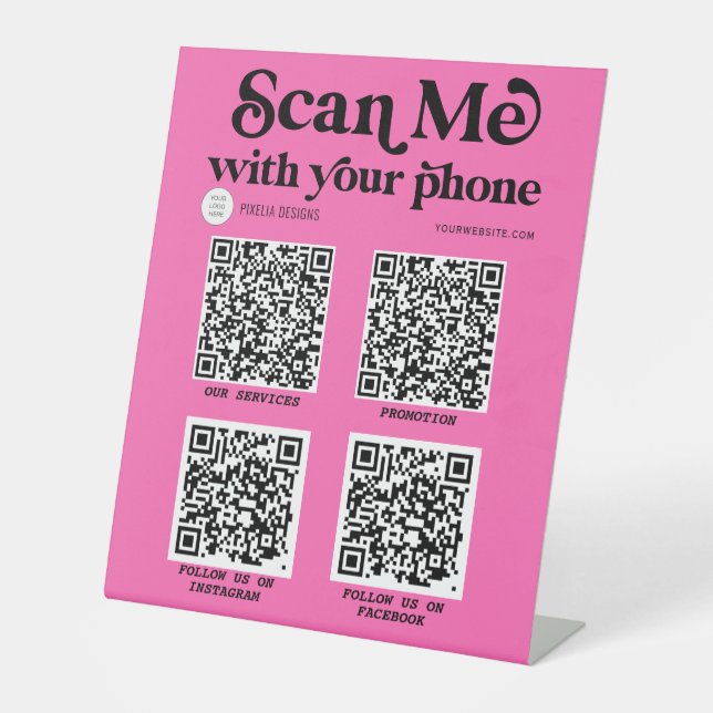 Signe De Table Hot rose moderne QR code réseau scannable  (Recto)