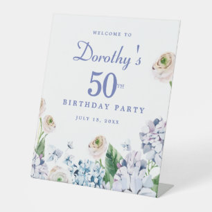 Signe De Table Hydrangea Rose 50e anniversaire Affiche de bienven