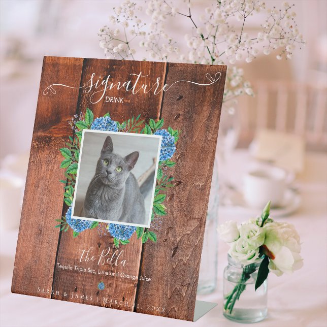 Signe De Table Hydrangea Wood Mariage Photo Animaux de compagnie  (Créateur téléchargé)
