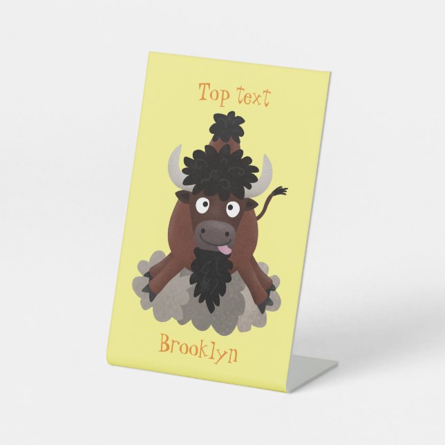 Signe De Table Illustration de dessin animé de bison buffle drôle (Recto)