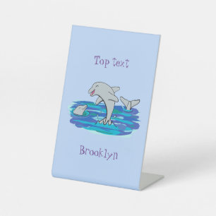 Signe De Table Illustration de dessin animé de dauphins heureux a