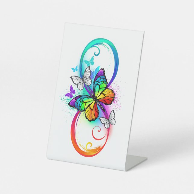 Signe De Table Infini brillant avec papillon arc-en-ciel (Recto)
