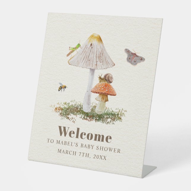 Signe De Table Insectes Champignons Bois Baby shower naturel (Recto)