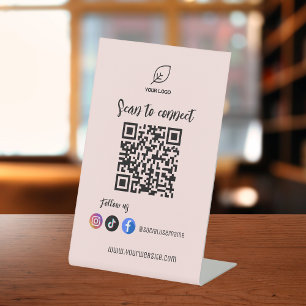 Signe De Table Instagram Suivez-Nous Qr Code Rose Moderne