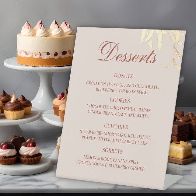 Signe De Table Intemporel Floral Rustic Dessert Menu Mariage (Créateur téléchargé)