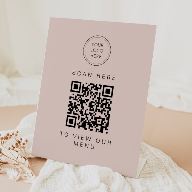 Signe De Table JALAINE Modern Blush Pink Business Menu QR Code (Créateur téléchargé)