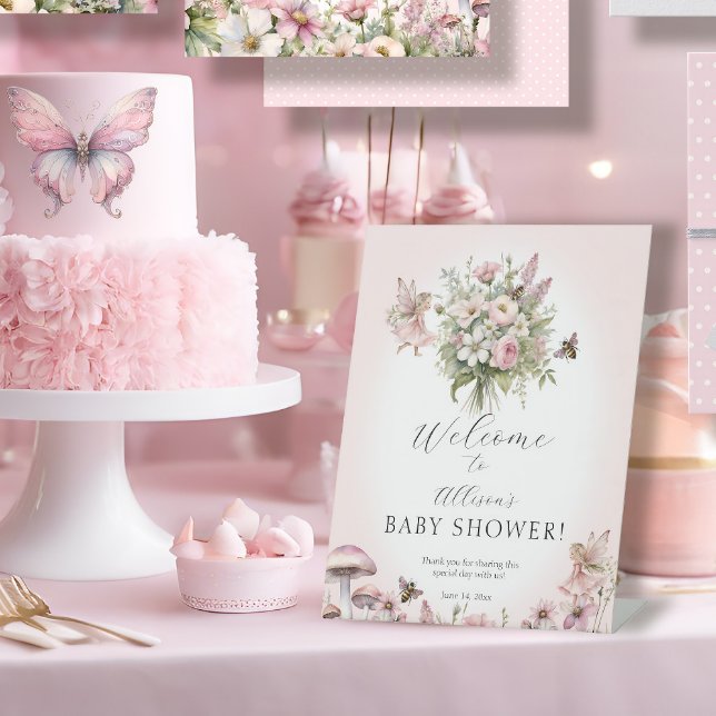 Signe De Table Jardin de fées enchantées Abeilles Floral Bienvenu (Créateur téléchargé)