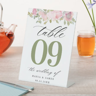 Signe De Table Jardin d'été Aquarelle Florale Numéro de table