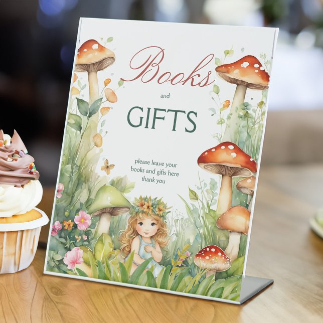 Signe De Table Jardin enchanté baby shower table cadeaux (Enchanted garden forest mushroom fairy baby shower gifts table pedestal sign personalized decor)