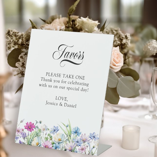 Signe De Table Jardin fleur sauvage Joli mariage floral Faveurs (Favor Table Sign from Wildflower Garden Wedding Collection by Darling & May)