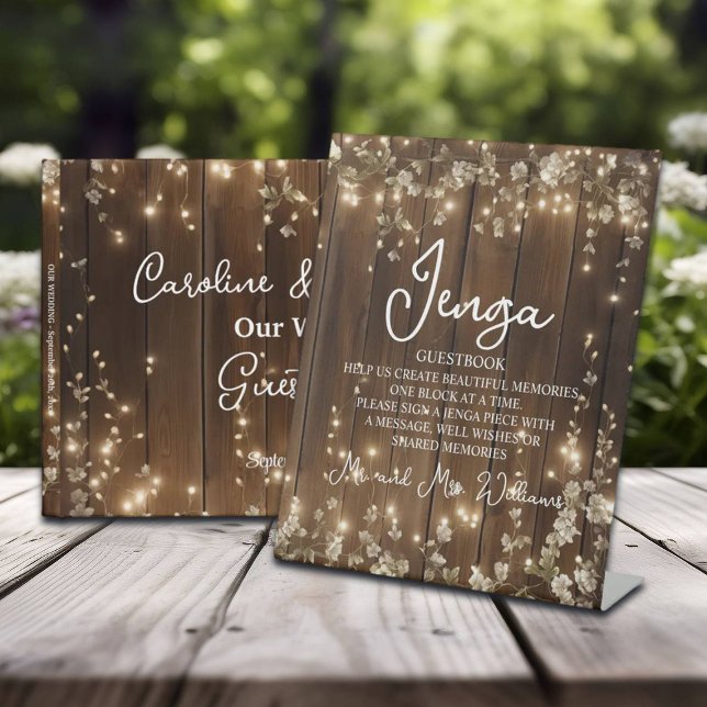 Signe De Table Jenga Mariage Livre d'or Chaîne Lumières Bois (Créateur téléchargé)