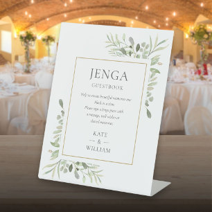 Signe De Table Jenga Mariage Livre d'or Watercolor Green