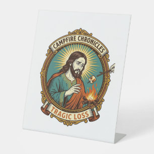 Signe De Table Jésus a laissé tomber la guimauve Feu de camp Fête