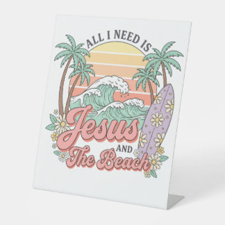 Signe De Table Jésus et l'enseigne de piédestal de plage