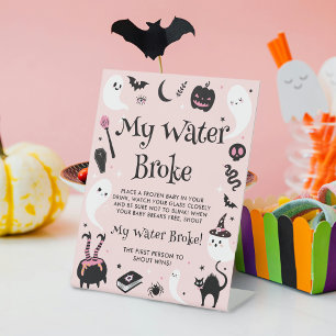 Signe De Table Jeu de Baby Shower Fille Halloween Ma Water Broke