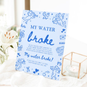 Signe De Table Jeu de Baby Shower "Mon eau a cassé" dessiné à la 