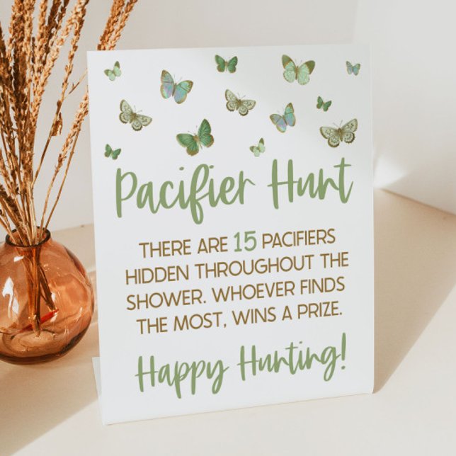 Signe De Table Jeu de chasse au Baby shower à papillon vert (Créateur téléchargé)