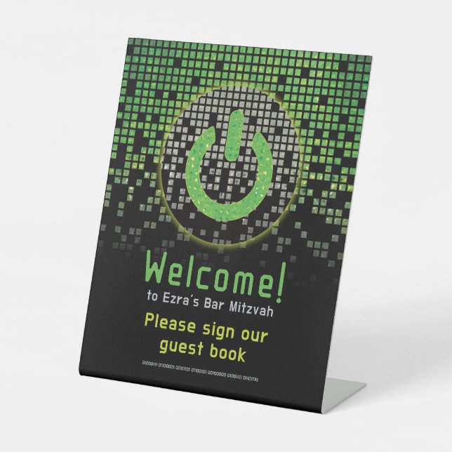 Signe De Table Jeu vidéo noir vert Gamer Bar Mitzvah (Recto)