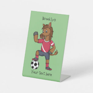 Signe De Table Joli cheval drôle jouant dessin de football