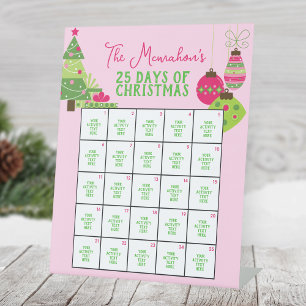 Signe De Table Joli en rose 25 Jours d'activité de Noël