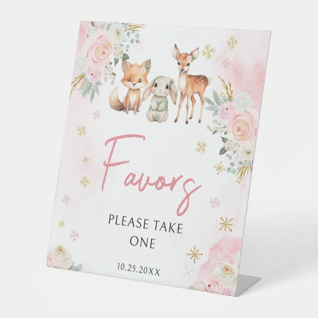 Signe De Table Jolie douche bébé d'hiver faveurs Piédestal (Recto)