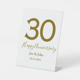 Signe De Table Joyeux 30e anniversaire nom date golden bold lette
