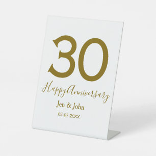Signe De Table Joyeux 30e anniversaire nom date golden bold lette