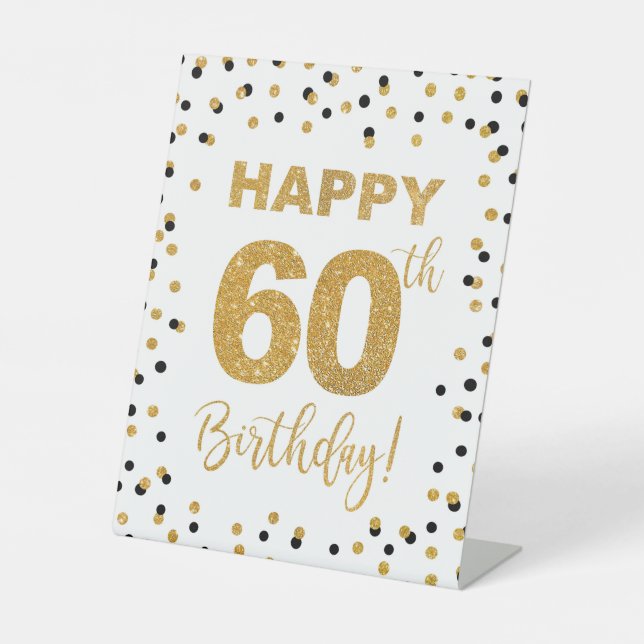 Signe De Table Joyeux 60e anniversaire Piédestal noir & or (Recto)