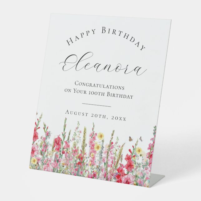Signe De Table Joyeux anniversaire 100 août Fleur de naissance Bi (Recto)