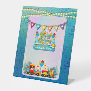 Signe De Table Joyeux Anniversaire Train Avec Vœux D'animaux Mign